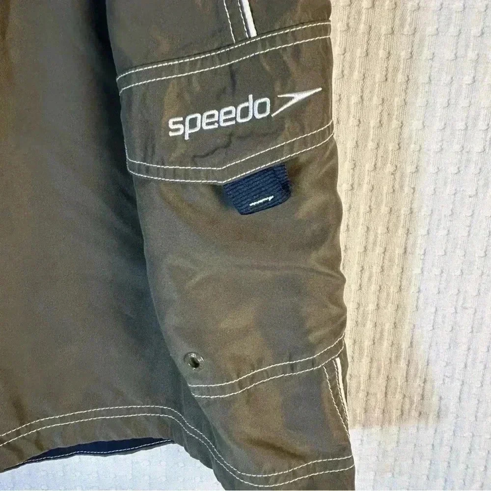 SPEEDO Mens Size XL Swim Beach Surf Board Shorts Drawstring Khaki Green
